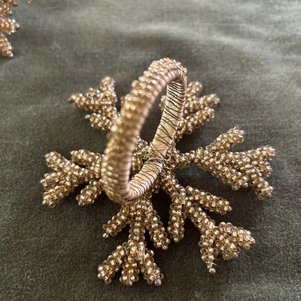 PIER 1? Jeweled & Beaded Napkin Rings Amber Gold Snowflake Clusters - Set Of 6